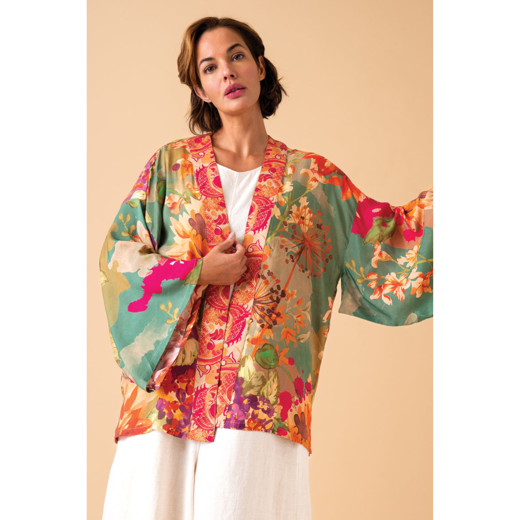 Powder Delicate Tropics Kimono Jacket - Sage