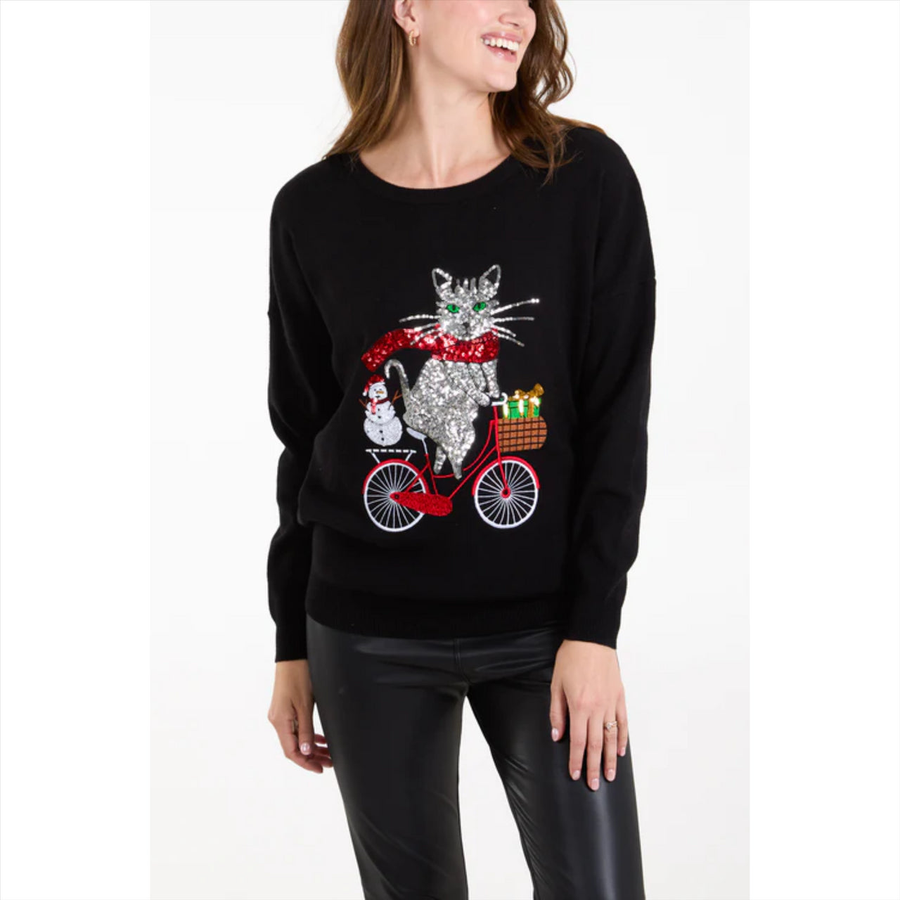 Christmas Novelty Cat Christmas Jumper | Black