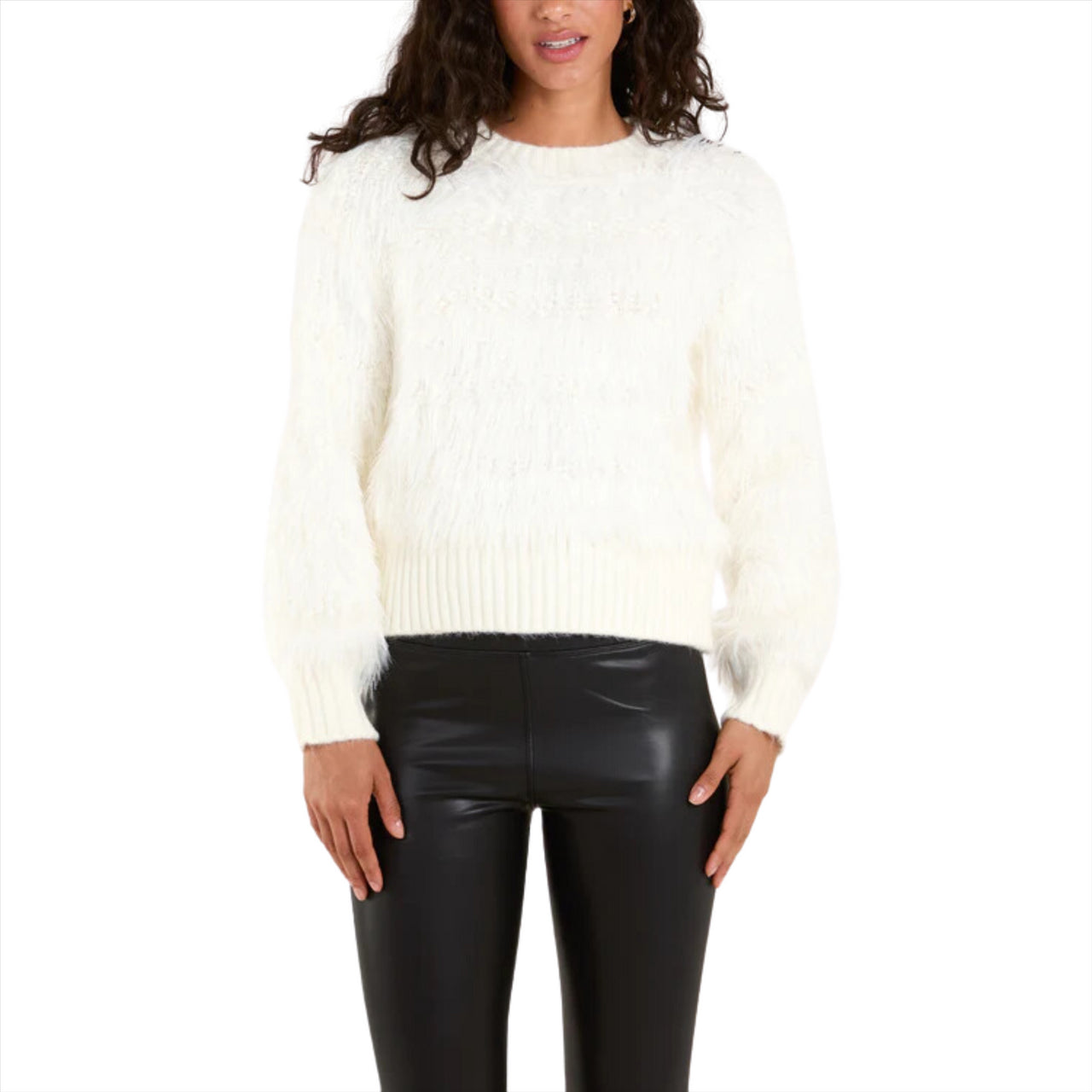 Sparkly & Fluffy Contrast Stripe Jumper | Ivory