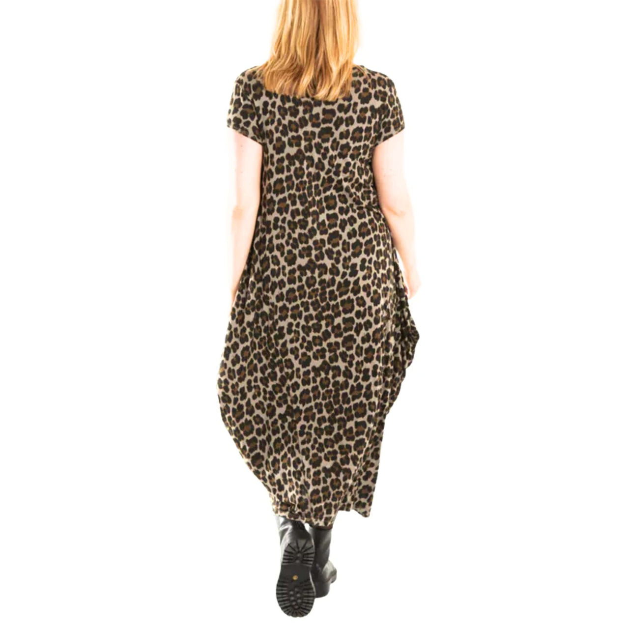 Leopard Print Cap Sleeve Parachute Dress | Stone | One Size