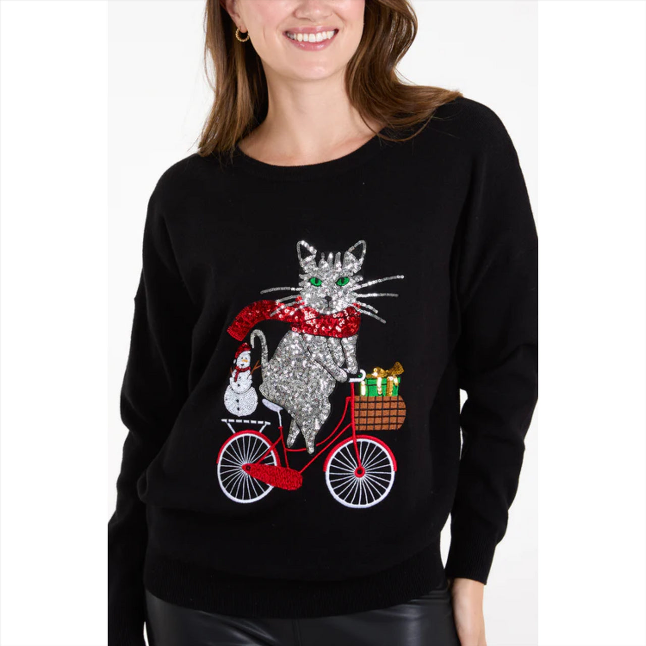 Christmas Novelty Cat Christmas Jumper | Black