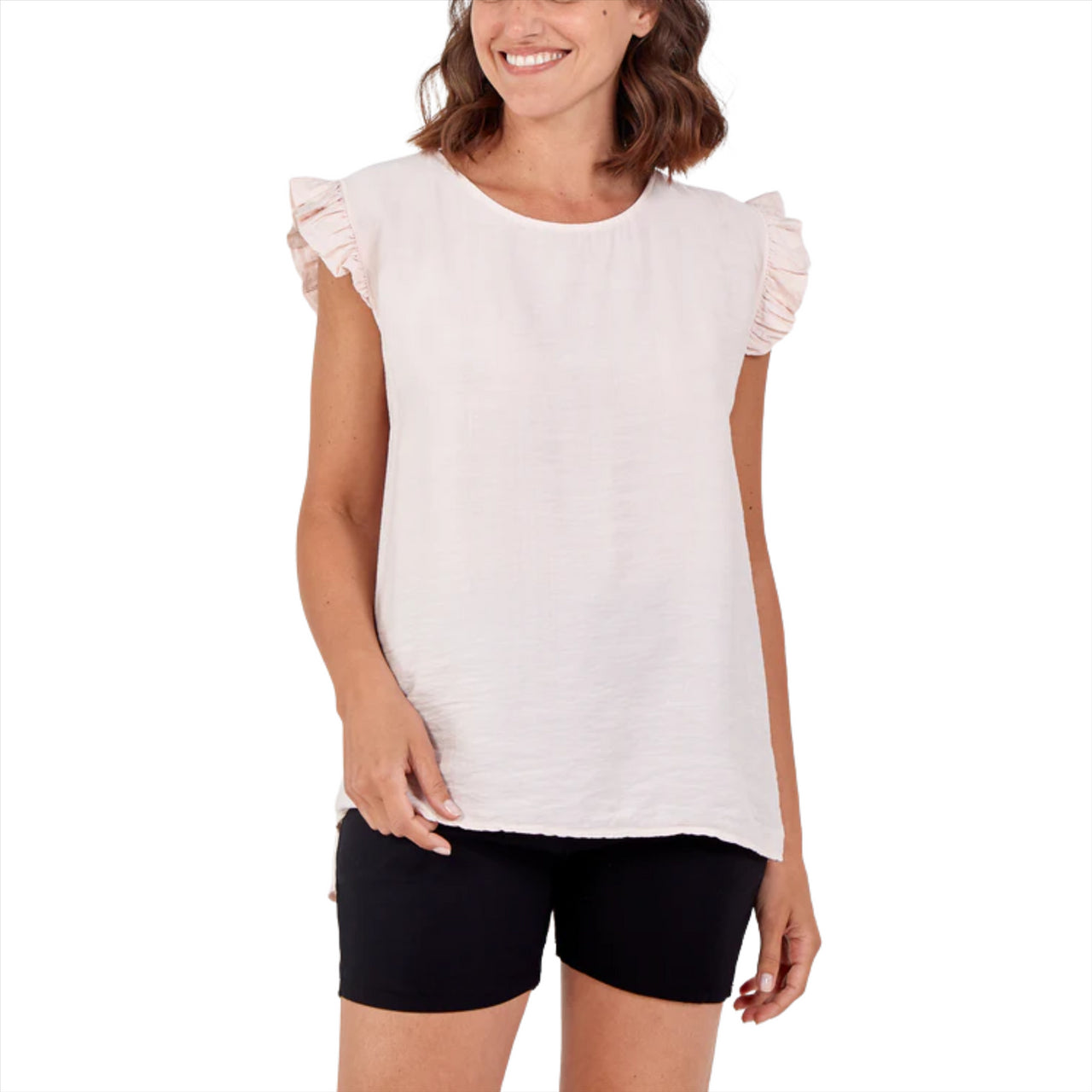 Linen Look Frill Sleeve Button Back Top